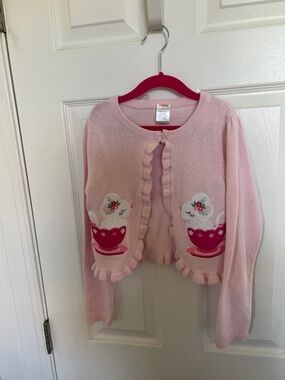 NEW Gymboree Pink Girls' Cardigan with Tea Cup Appliqués Size 8